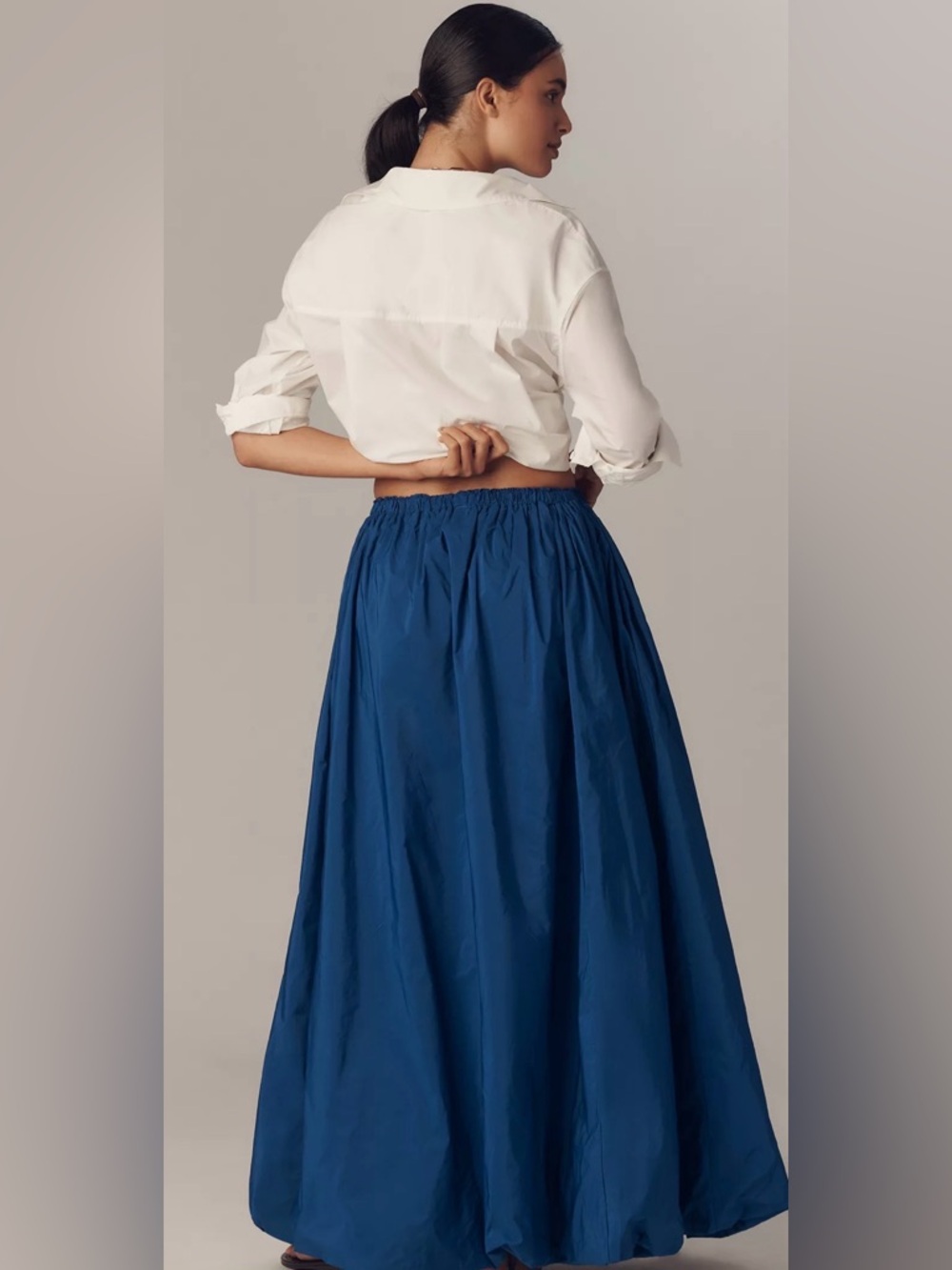 Anthropologie Maxi Shirt Blue Bubble Hem Vacay Preppy Boho Retro Small 🔥 - Picture 2 of 5